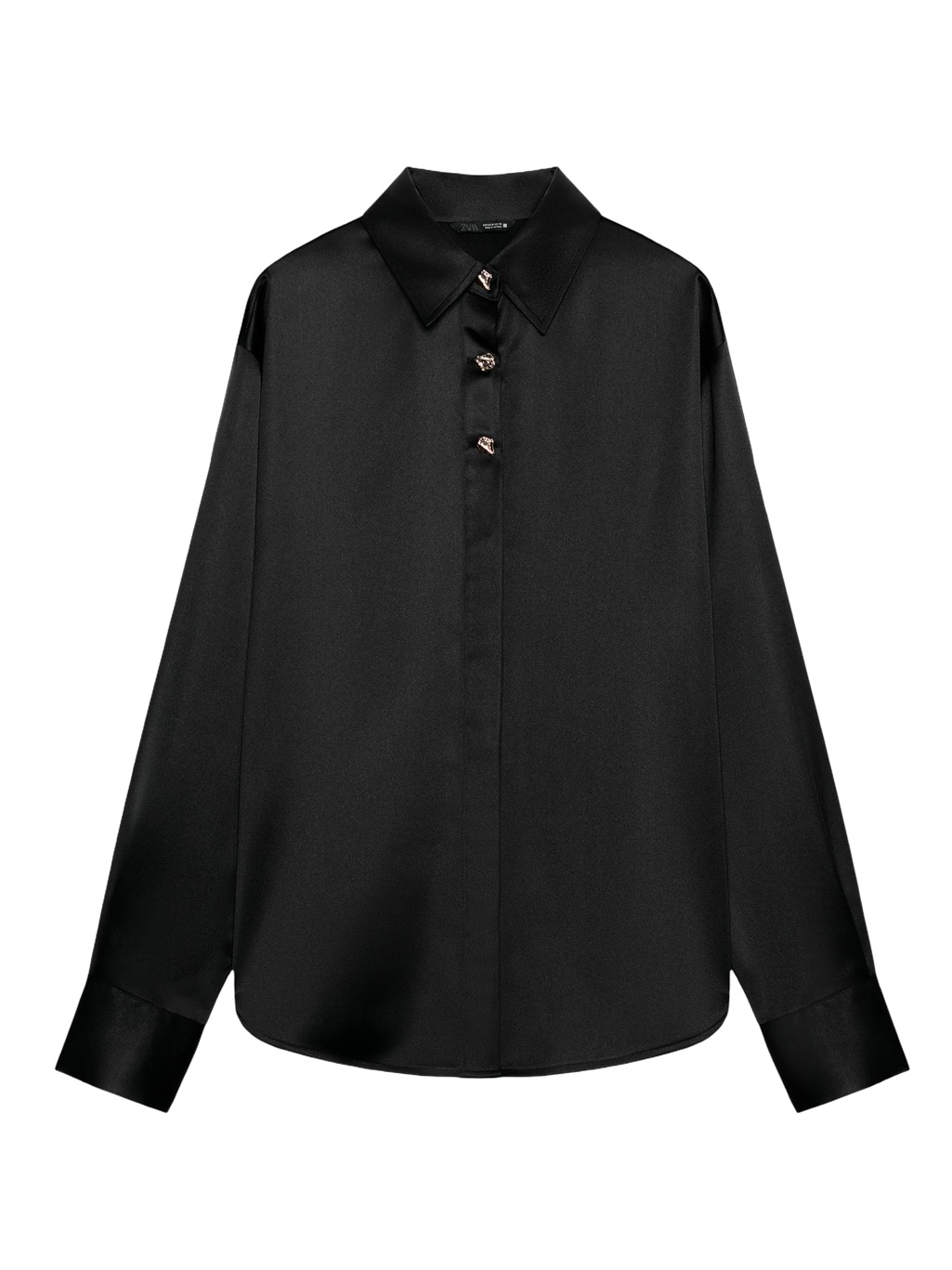 Zara Black Satin Blouse With Gold Modern Buttons
